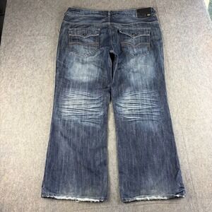 Buffalo David Bitton Mens 40x29 Wide Leg Baggy Whiskered Blue Jeans Grunge Y2K